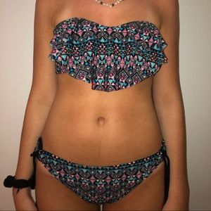 Black w colorful design swimwear